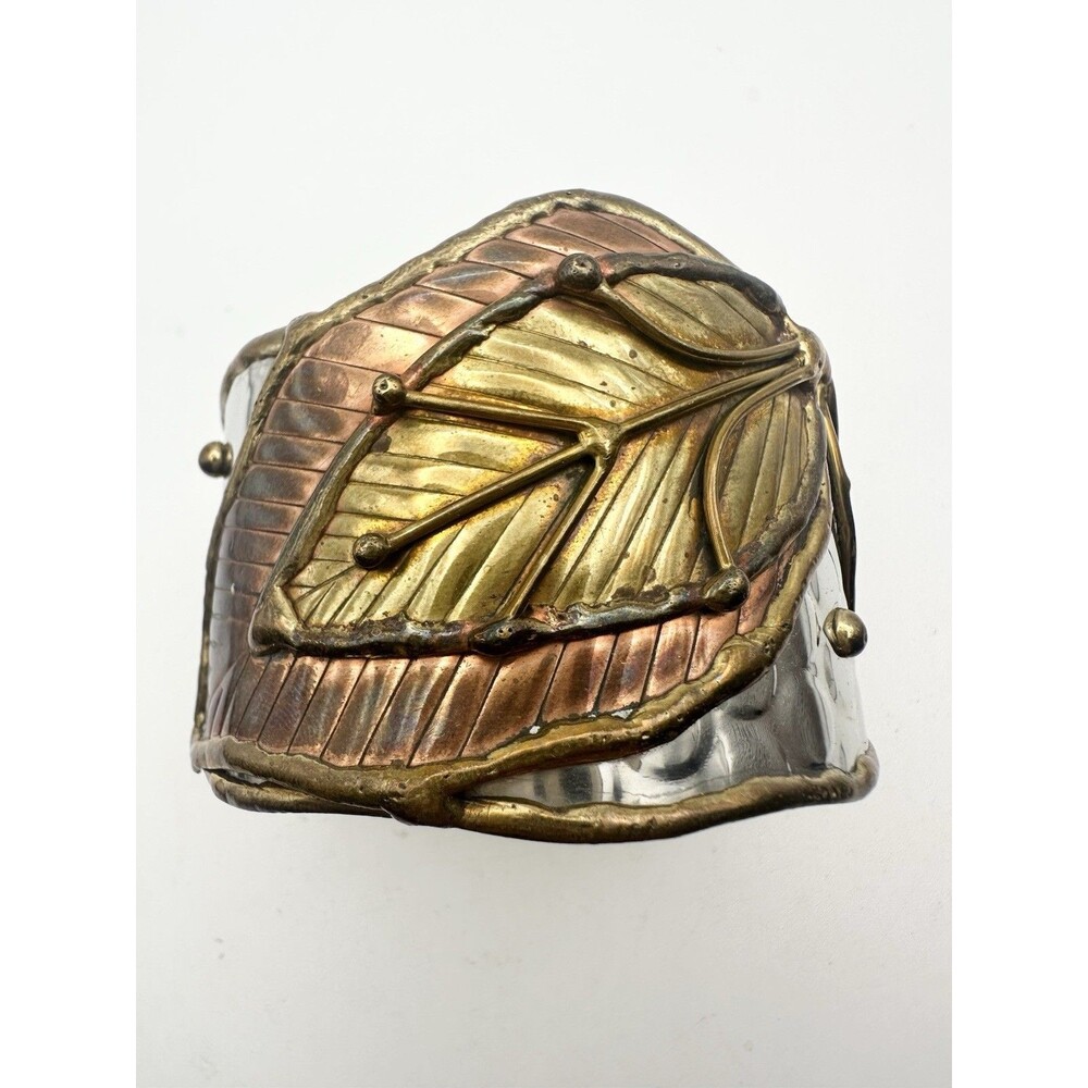 Vintage Mixed Metal Leaf Cuff Bracelet 7.5”